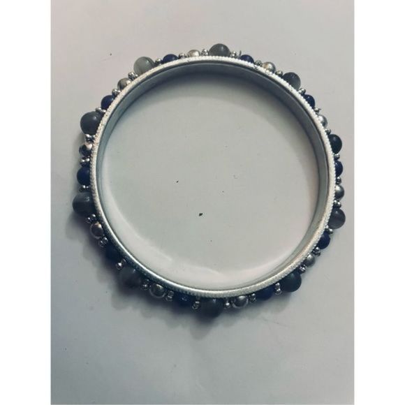 ADORABLE HAND-MADE BOHO STONE BLUE AND BROWN BEAD SILVER BRACELET - Picture 6 of 8